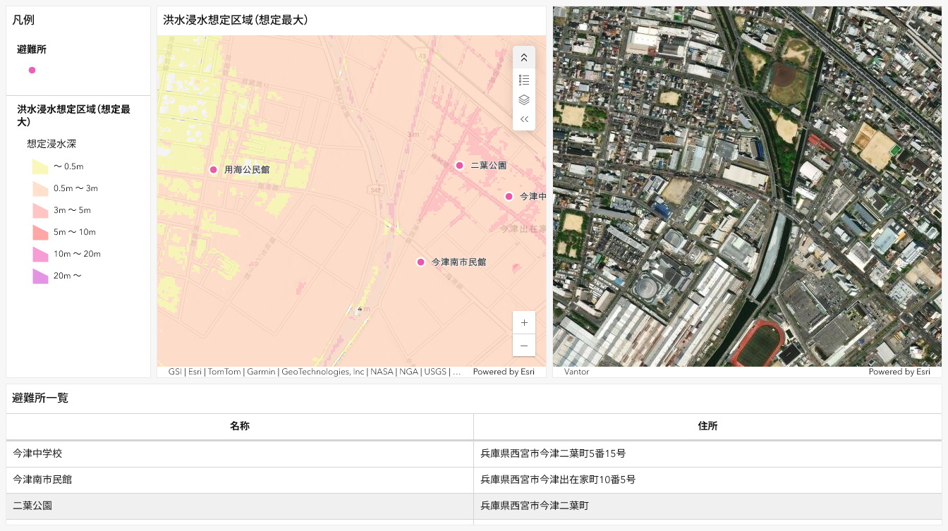 ArcGIS Online ダッシュボード「避難所マップ」作成例